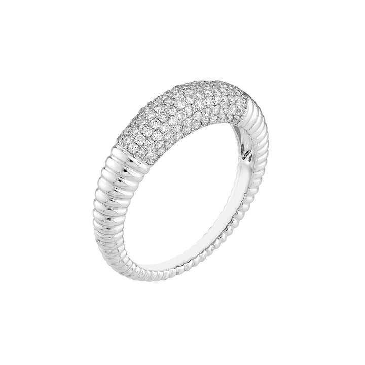 Diamond Pave Ribbed Dome Ring (White Gold)