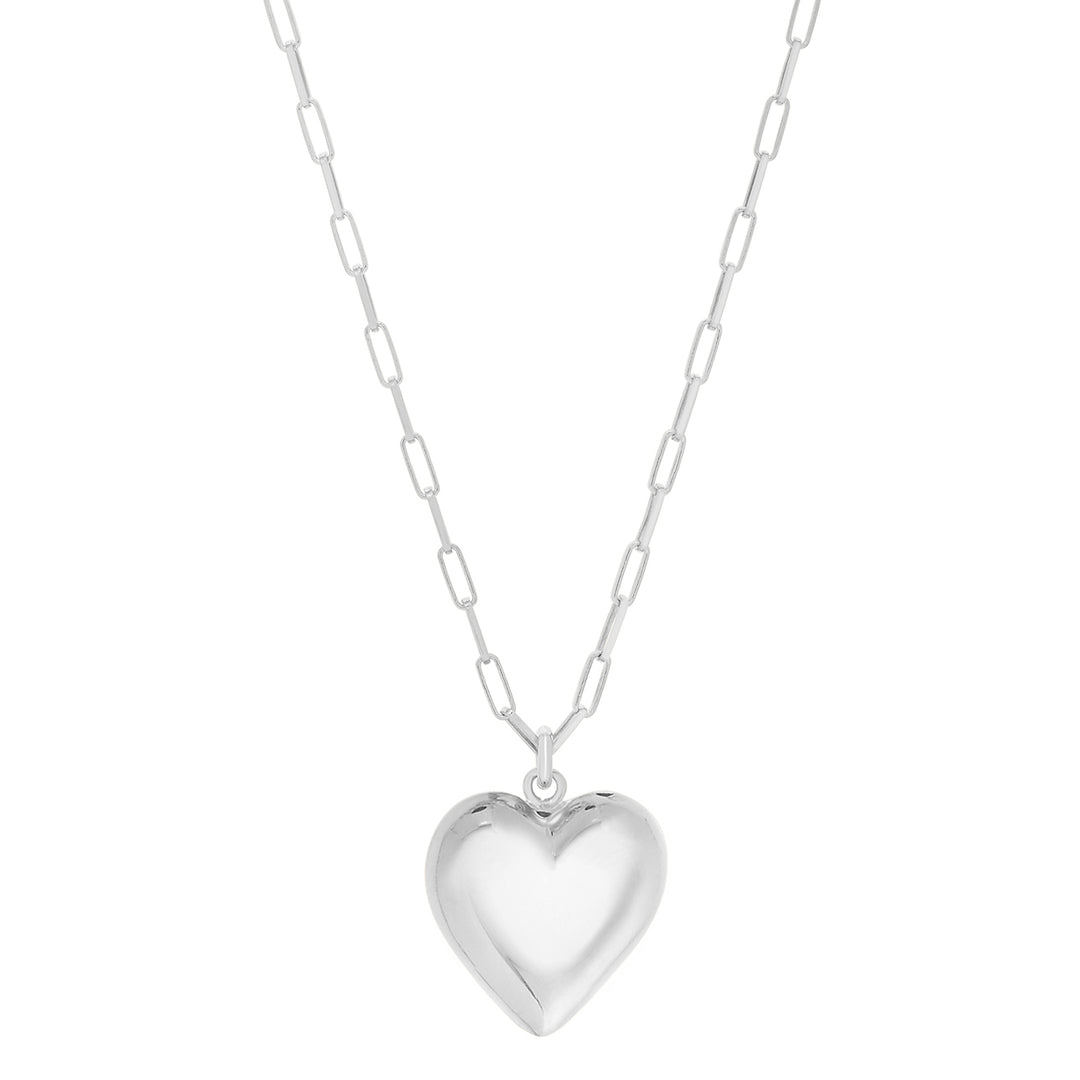 Silver Puffed Heart Pendant Necklace