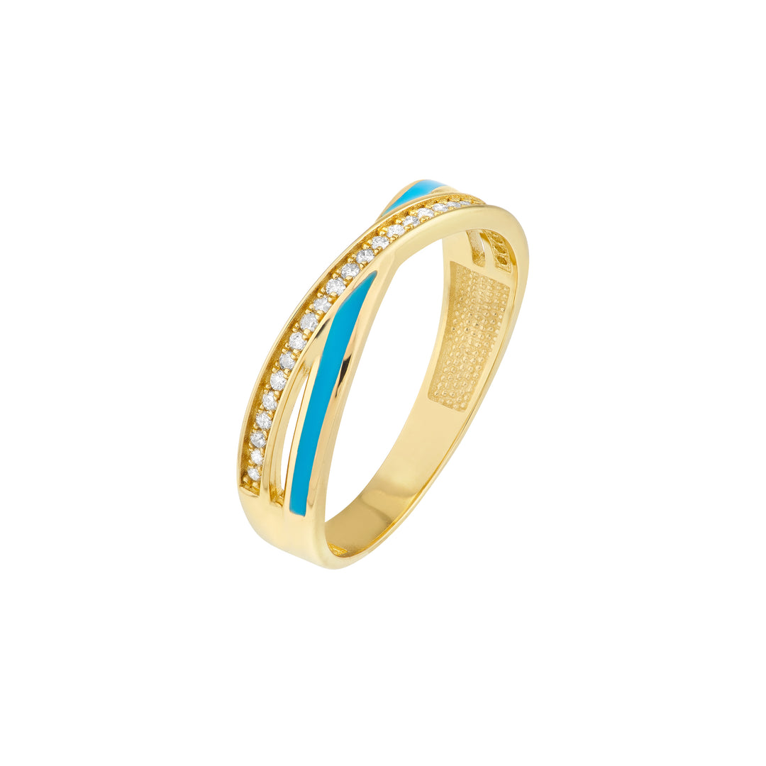 Diamond and Neon Blue Enamel X Ring