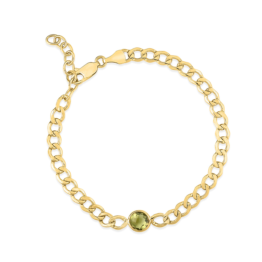 14K Peridot Curb Chain Bracelet