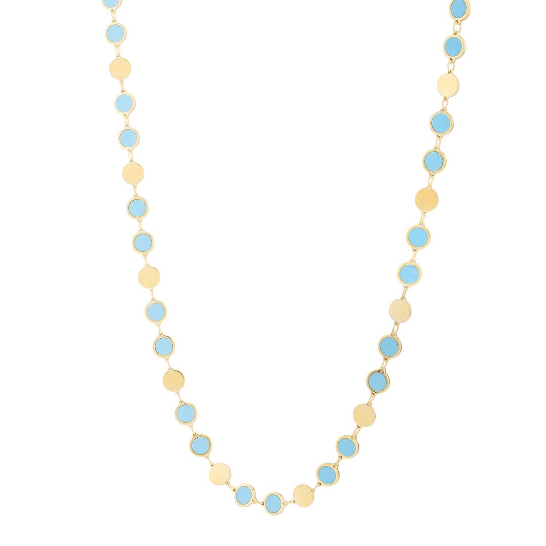 14K Turquoise Geometric Mirror Gem Chain Necklace