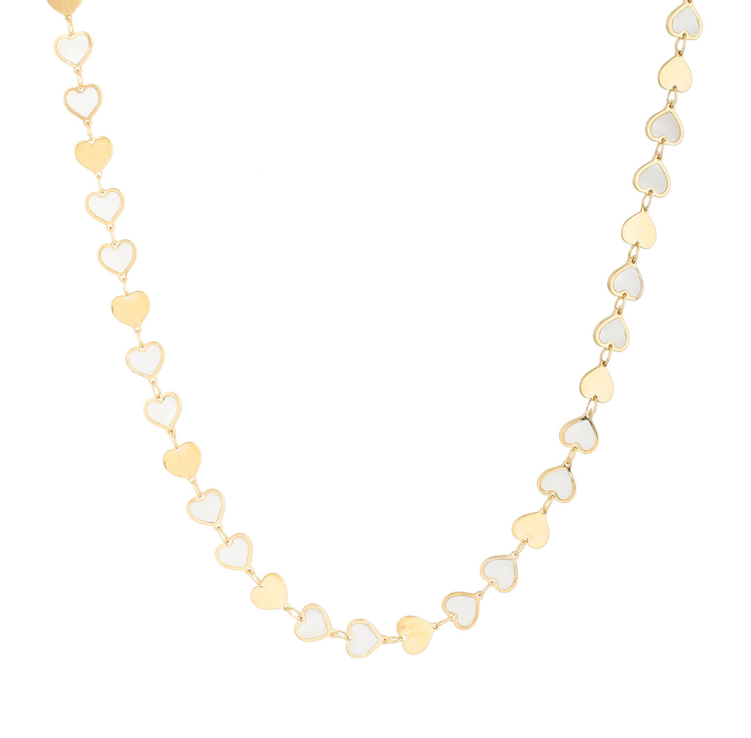 14K MOP Heart Mirror Gem Chain Necklace