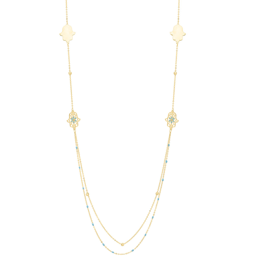 14K 30"" Long Hamsa Stationed Necklace