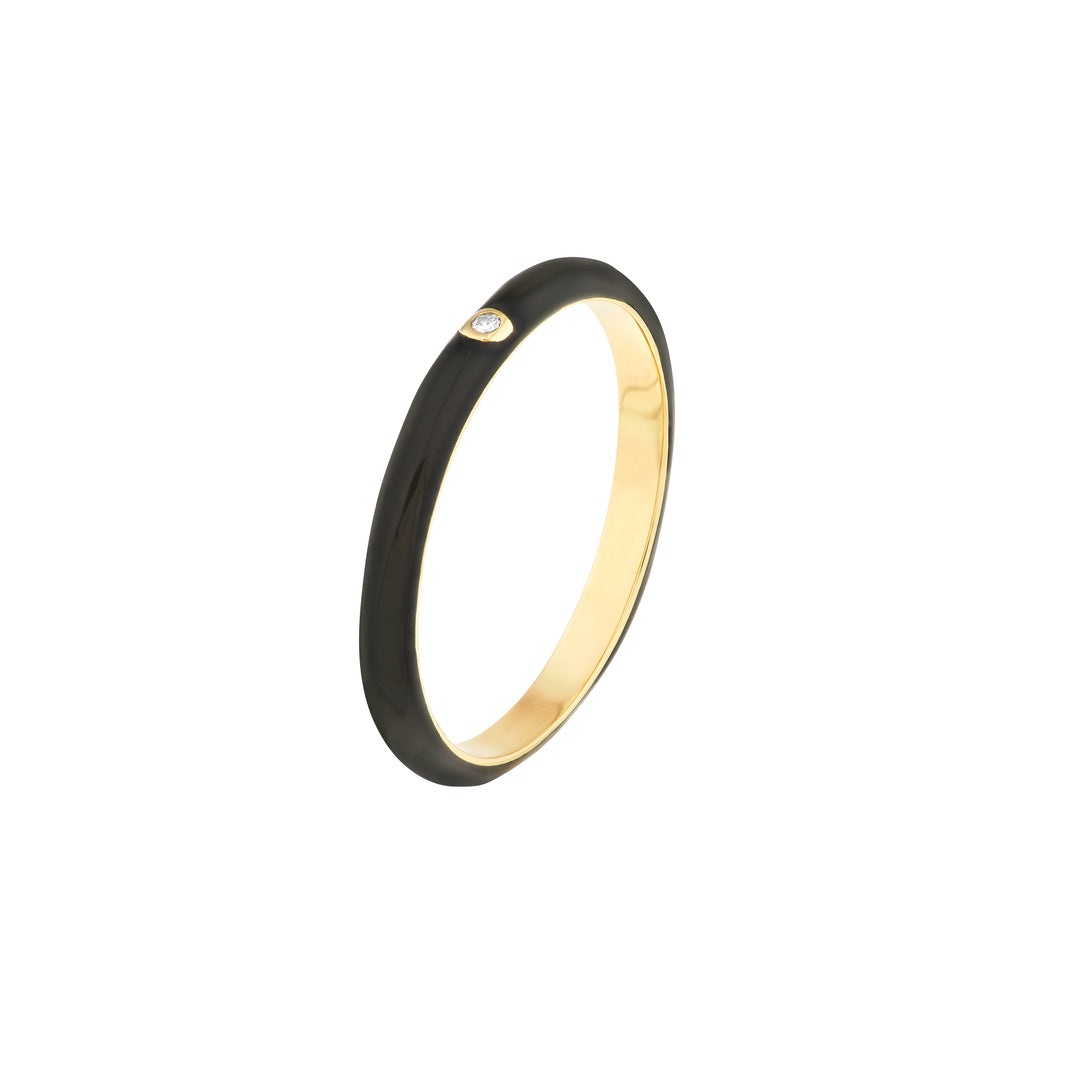 Diamond Bezel on Black Enamel Band Ring