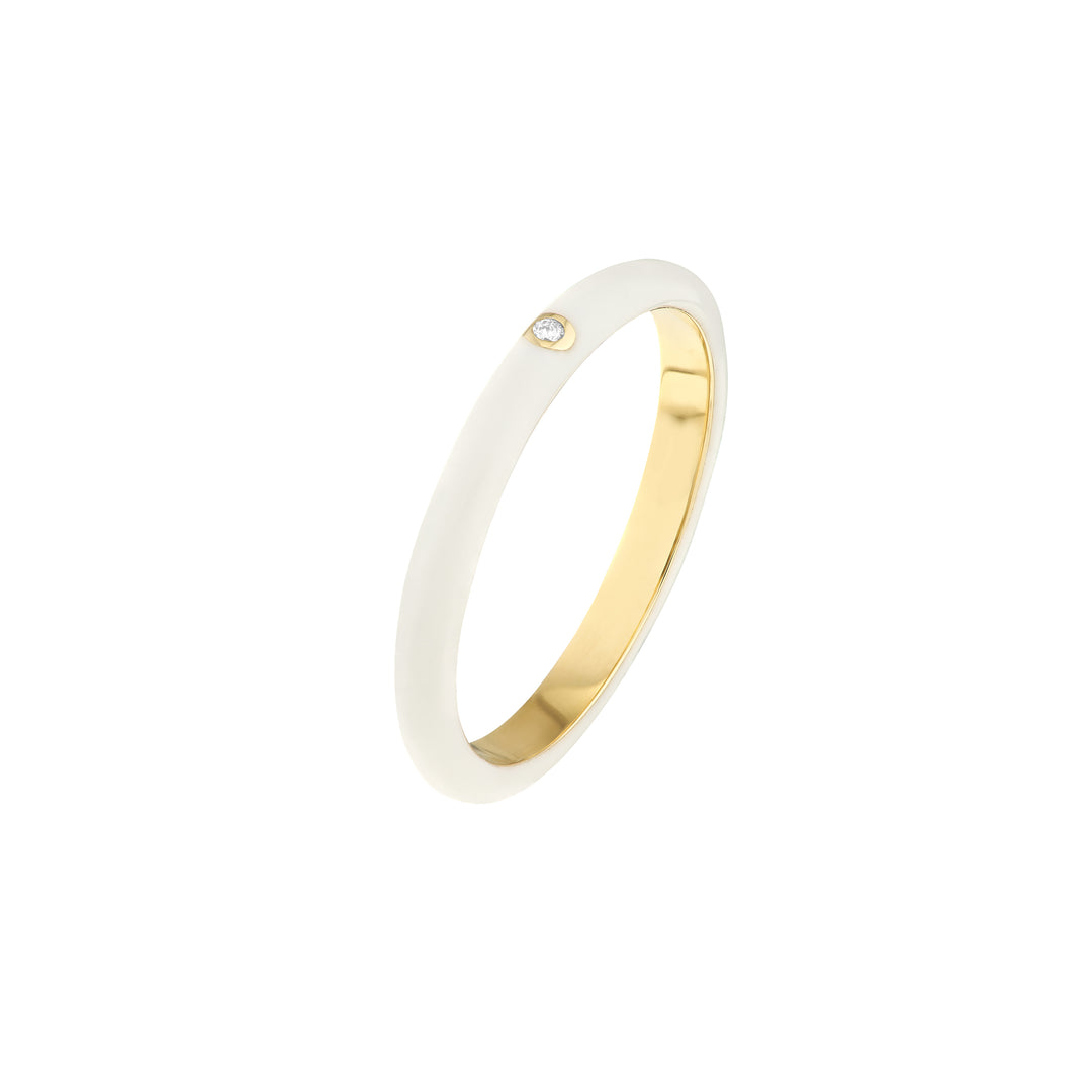 Diamond Bezel on White Enamel Band Ring