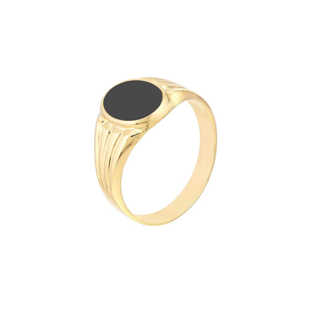 Oval Onyx Signet Ring with Textured Sides