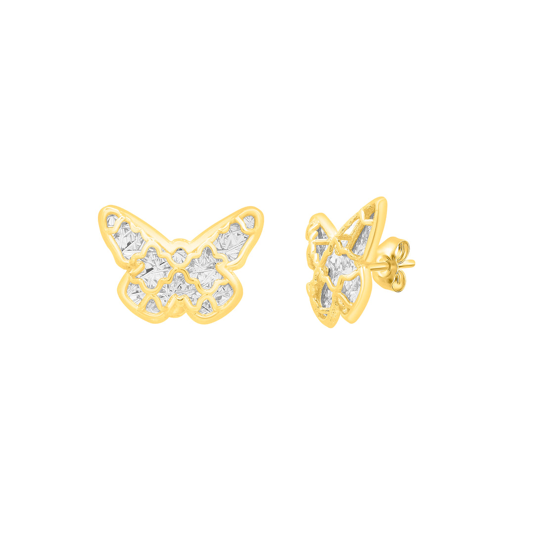 14K Gold Diamond Cut Checkered Butterfly Studs