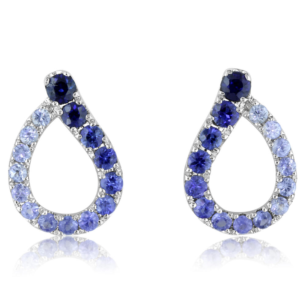 14K White Gold Graduated Blue Sapphire Earrings