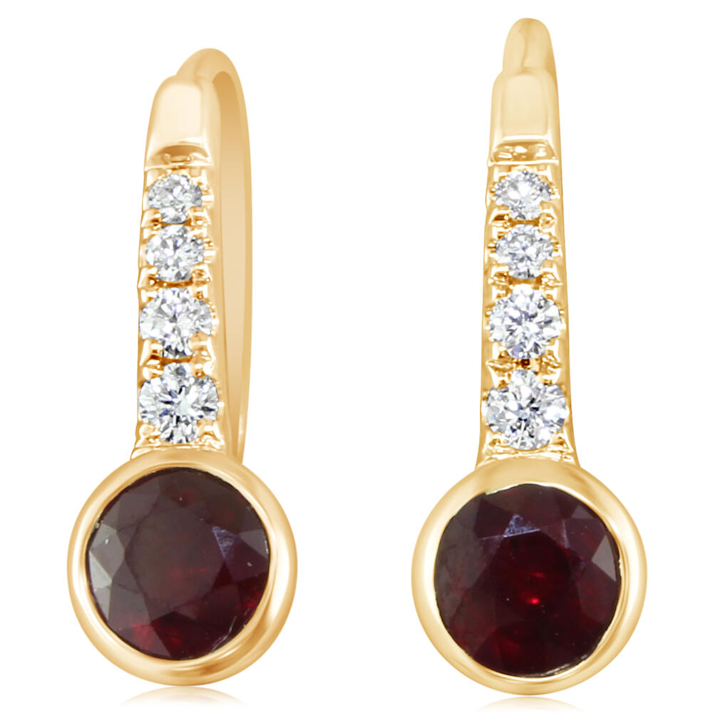 14K Yellow Gold Ruby/Diamond Earrings