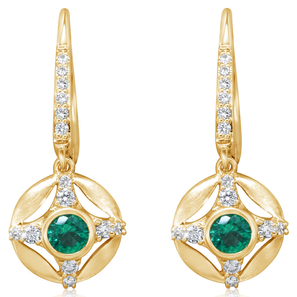 14K Yellow Gold Brazilian Emerald/Diamond Earrings