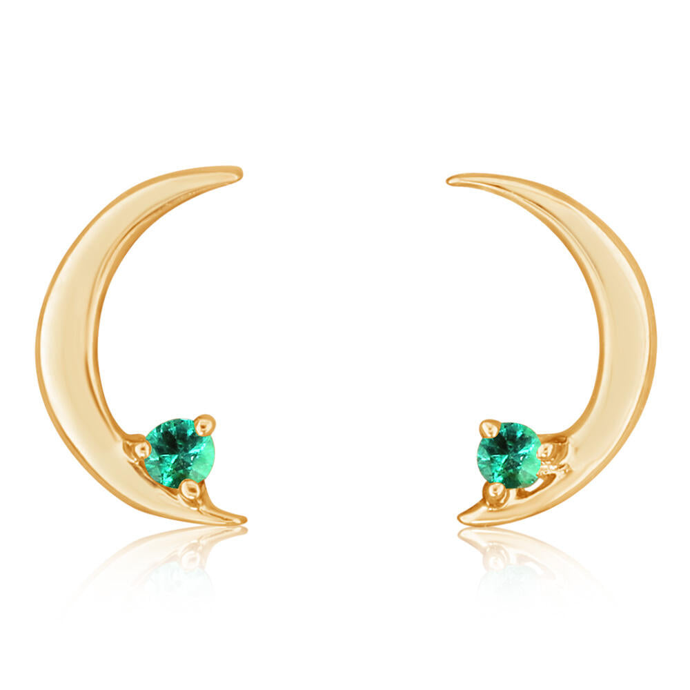 14K Yellow Gold Emerald Moon Earrings