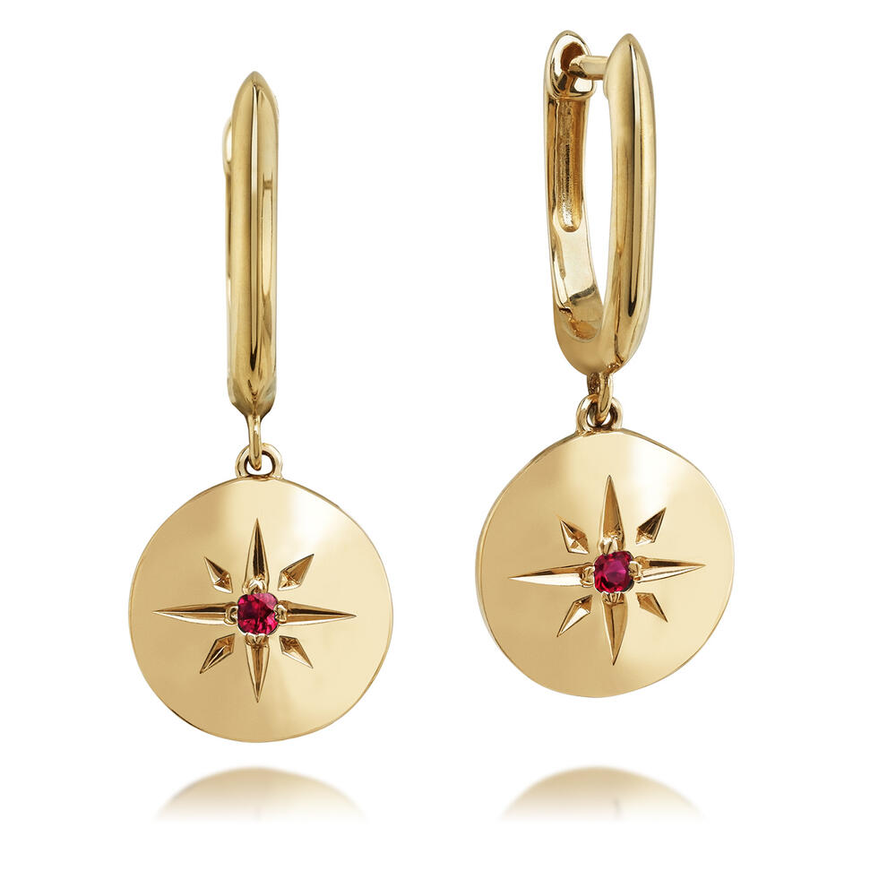 14K Yellow Gold Star Ruby Earrings