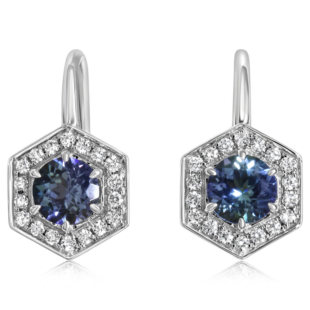 14K White Gold Peacock Tanzanite/Diamond Earrings