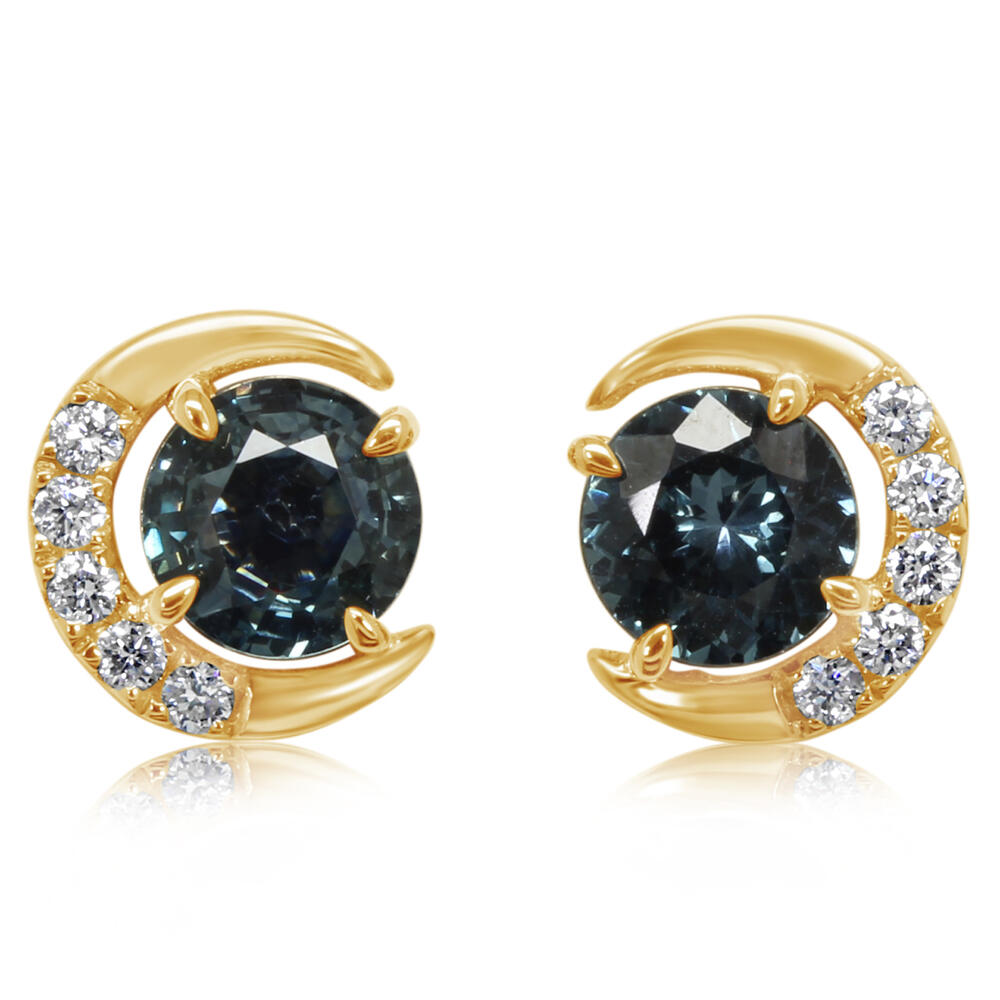 14K Yellow Gold Montana Sapphire/Diamond Moon Earrings