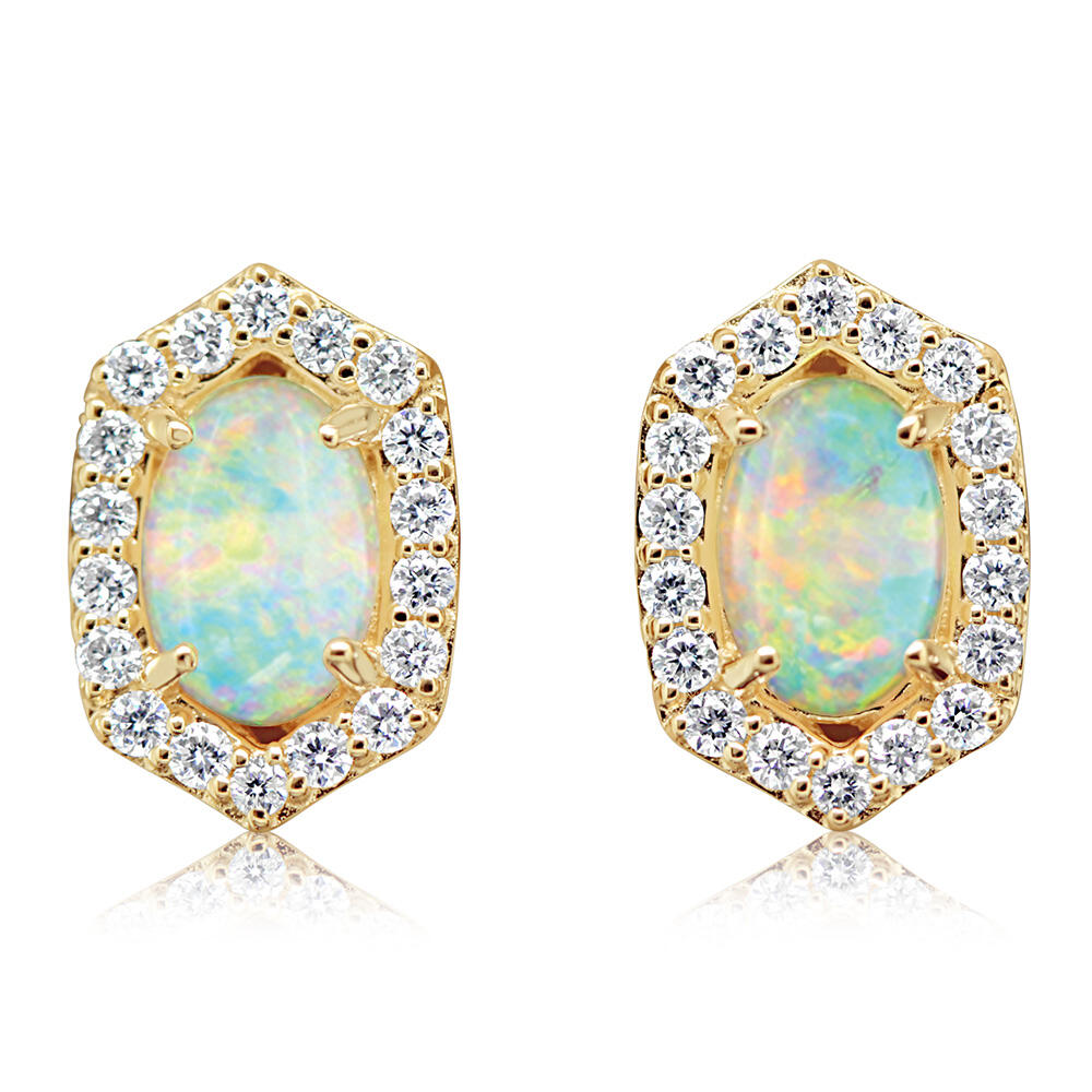 14K White Gold Australian Opal/Diamond Earrings