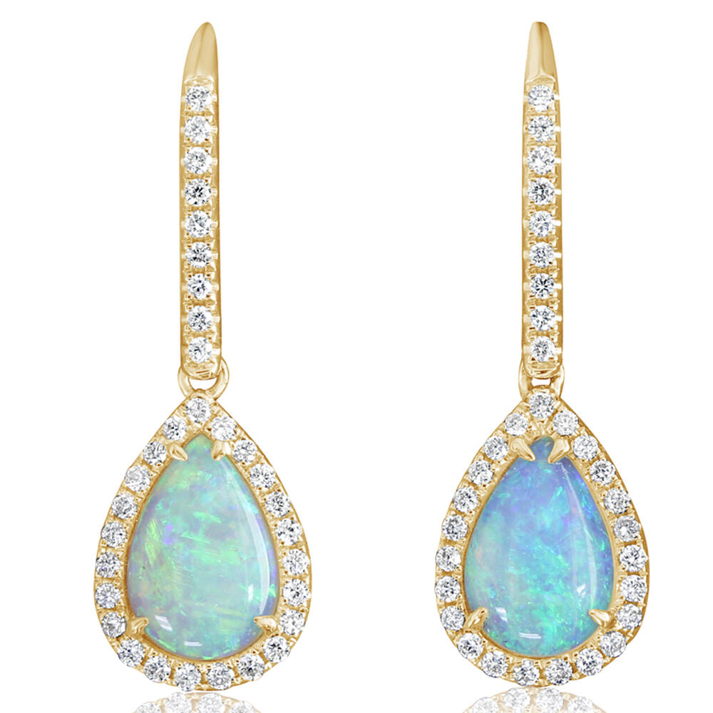 14K Yellow Gold Australian Opal/Diamond Earrings