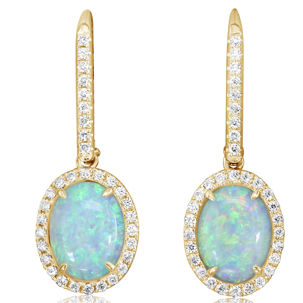 14K Yellow Gold Australian Opal/Diamond Earrings