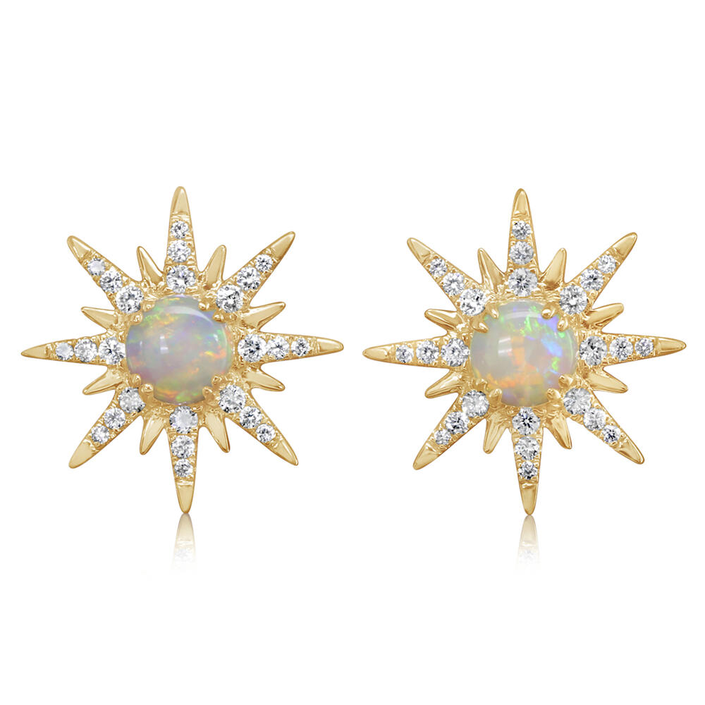 14K Yellow Gold Australian Opal/ Diamond Star Earrings