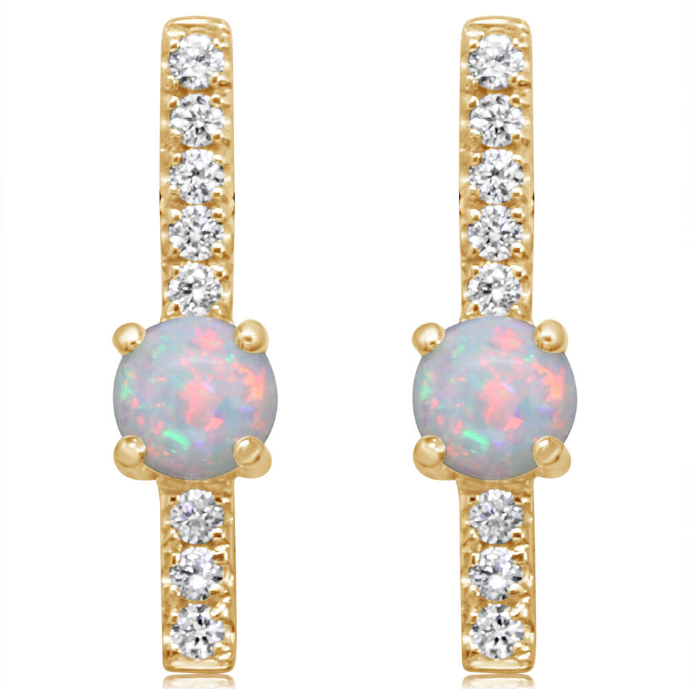 14K Yellow Goldaustralian Opal/Diamond Earrings