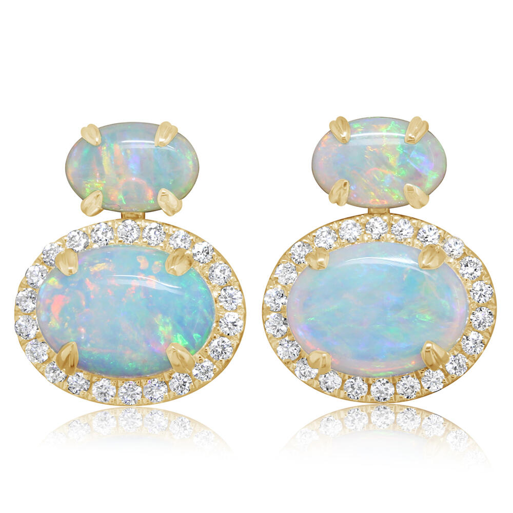 18K Yellow Gold Australian Opal/Diamond Earrings