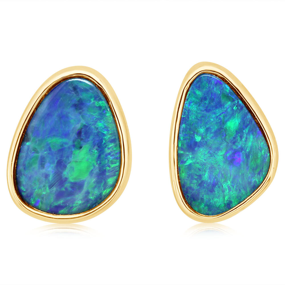 14K Yellow Gold Australian Opal Doublet Small Plain Bez