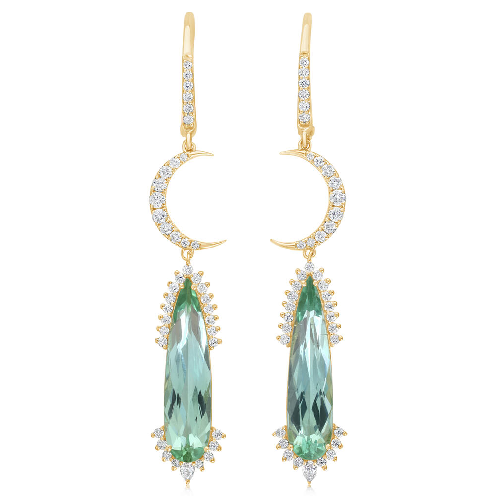 18K Yellow Gold Green Tourmaline/Diamond Earrings