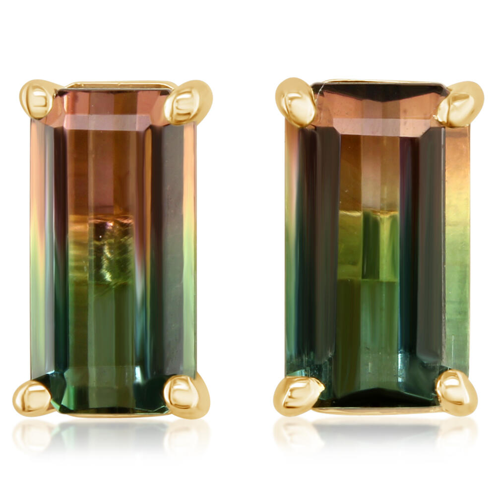 14K Yellow Gold Bi-Color Tourmaline Earrings