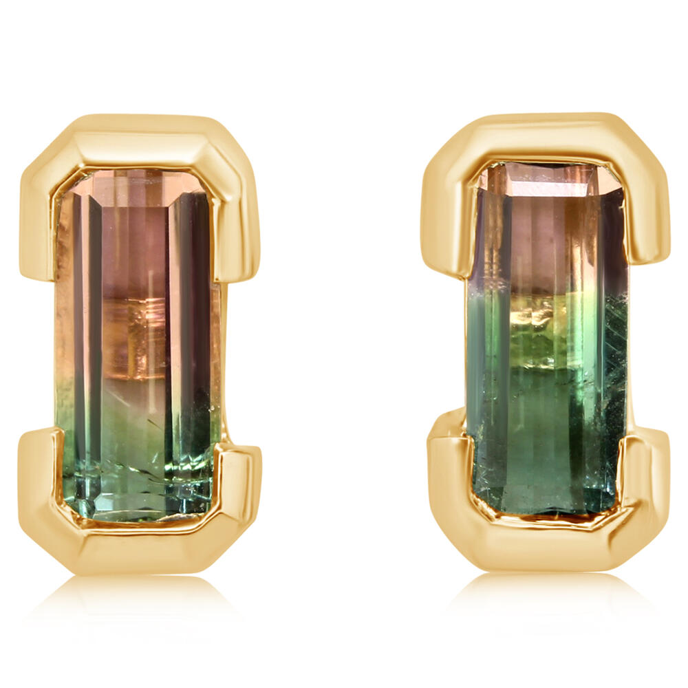 14K Yellow Gold Bi-Color Tourmaline Earrings