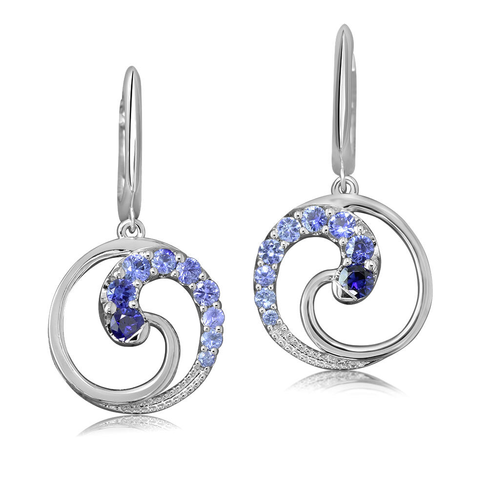 14K White Gold Graduated Blue Sapphire Earrings