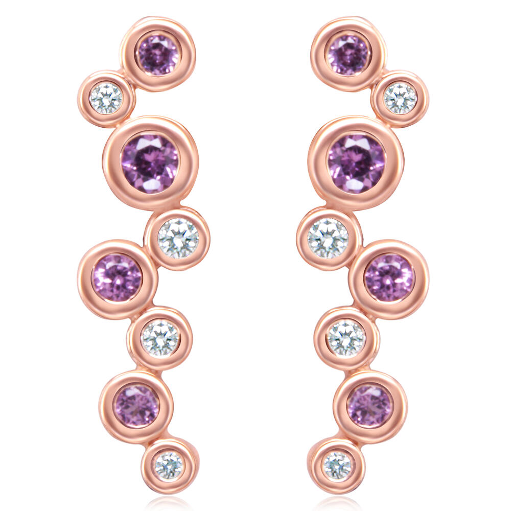 14K Rose Gold Purple Garnet/Diamond Earrings with Sandblast Finish