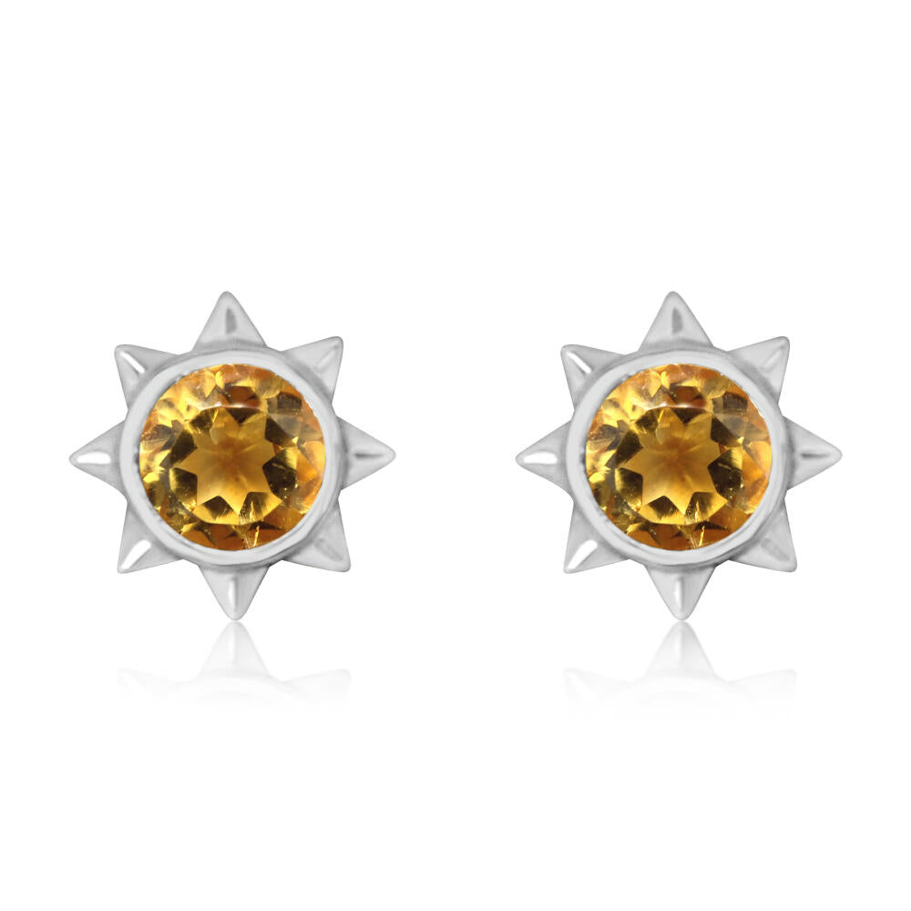 14K White Gold Citrine Sun Earrings