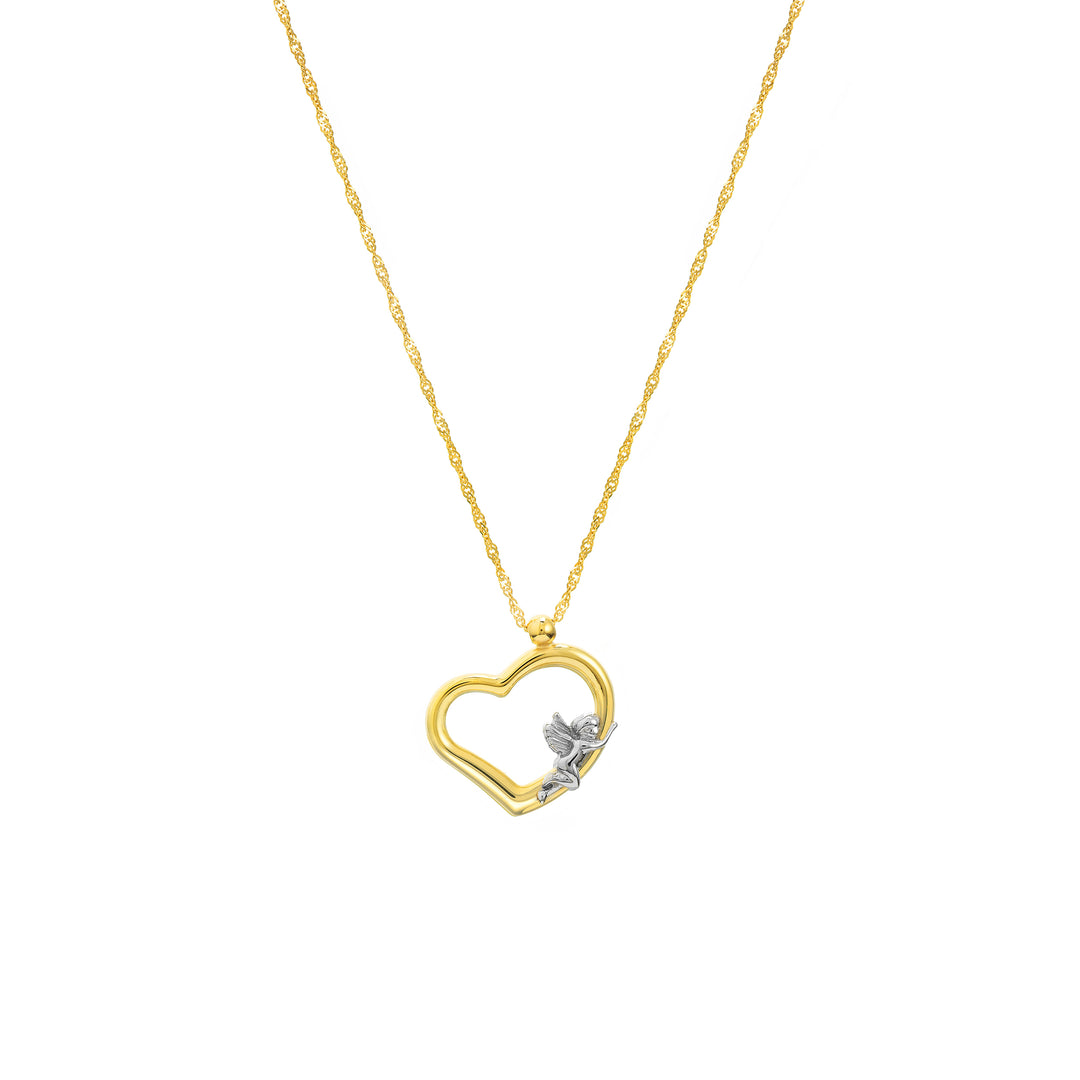 Two-Tone Angel on Open Heart Pendant Necklace