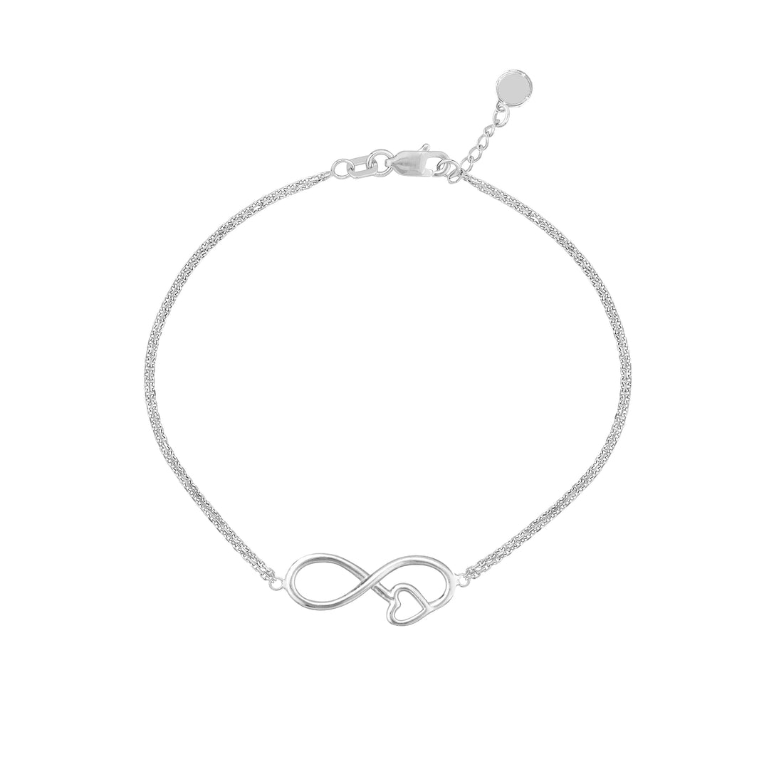 Sterling Silver Infinity Symbol Heart Adjustable Bracelet