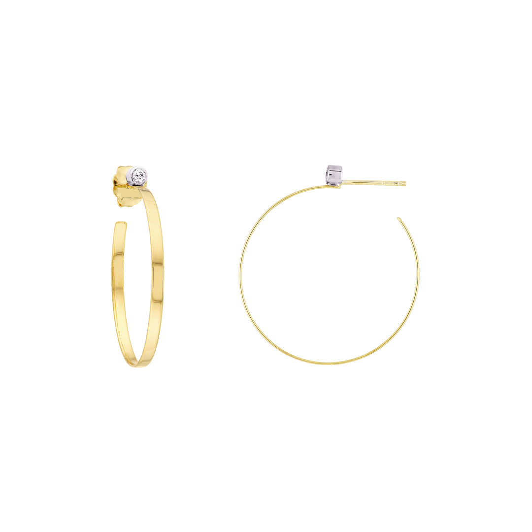 Two-Tone Open End Hoop Earrings with 1/15tcw Diamond Bezel