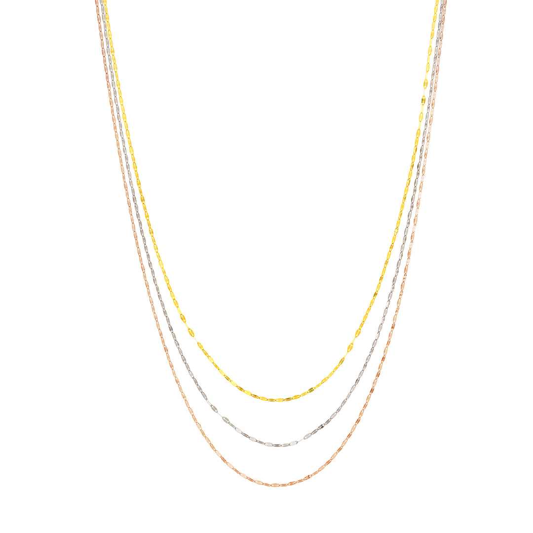 Tri-Color Hammered Mariner Chain Layered Necklace