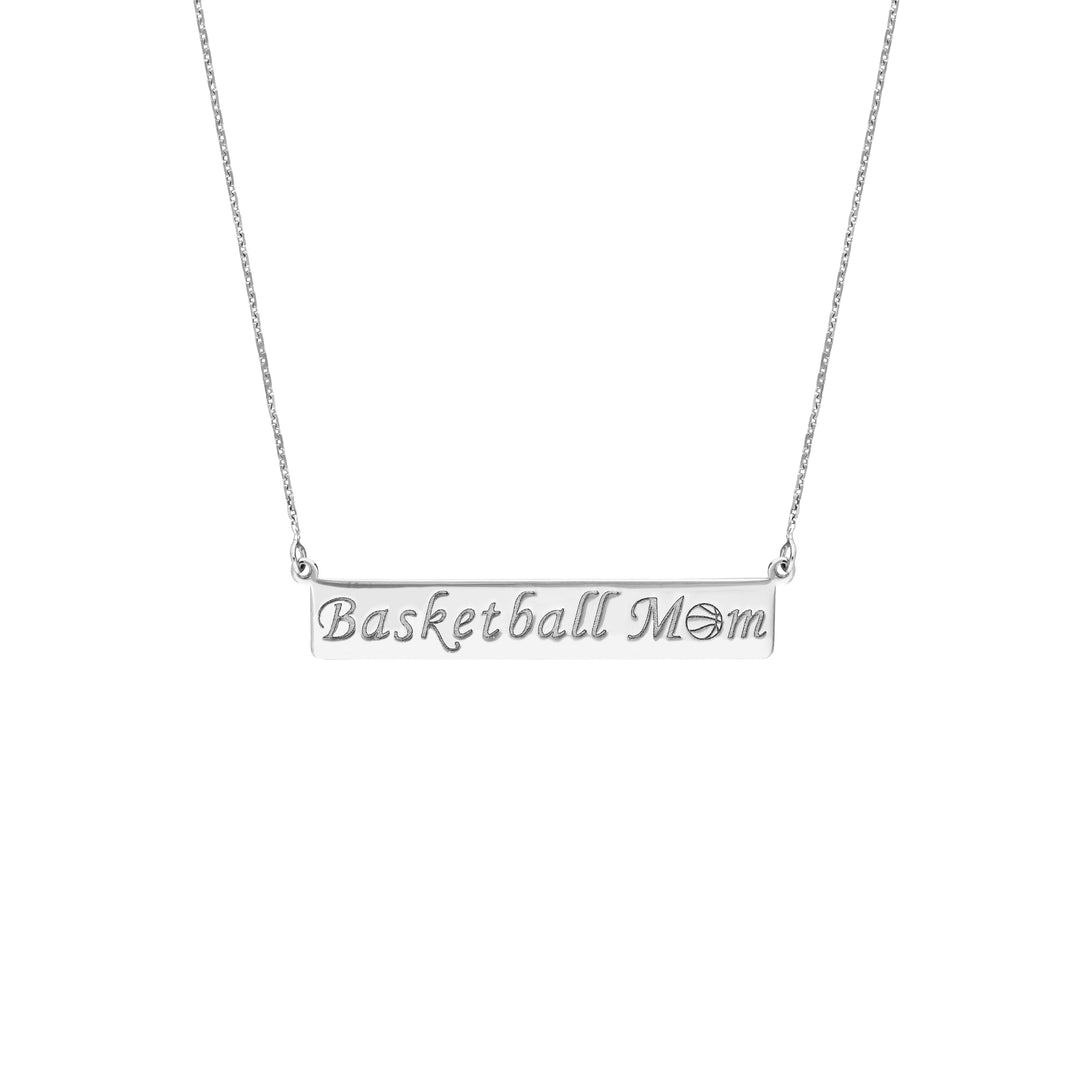 Plated Sterling Silver Basketball Mom Bar Necklace