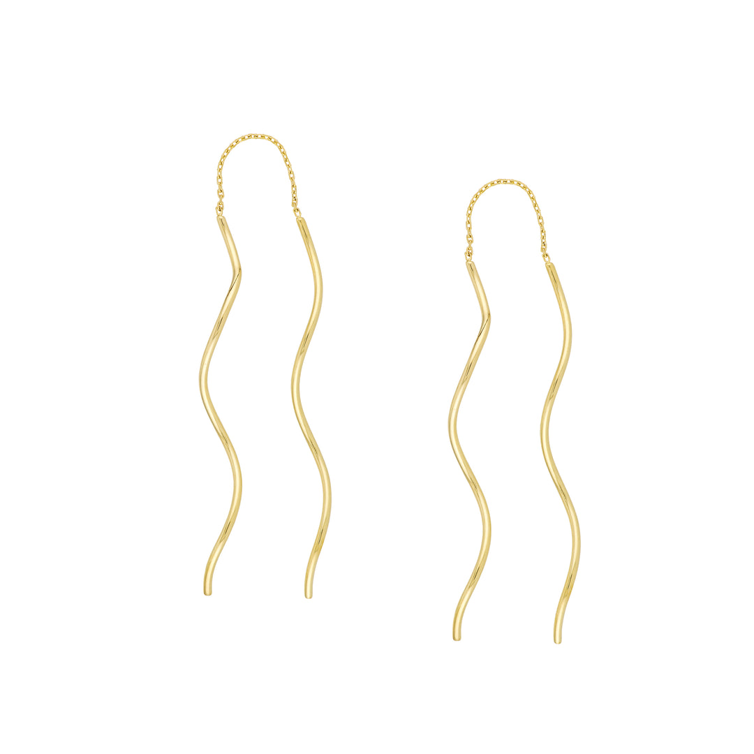 Wavy Tube and Chain Threader Earrings