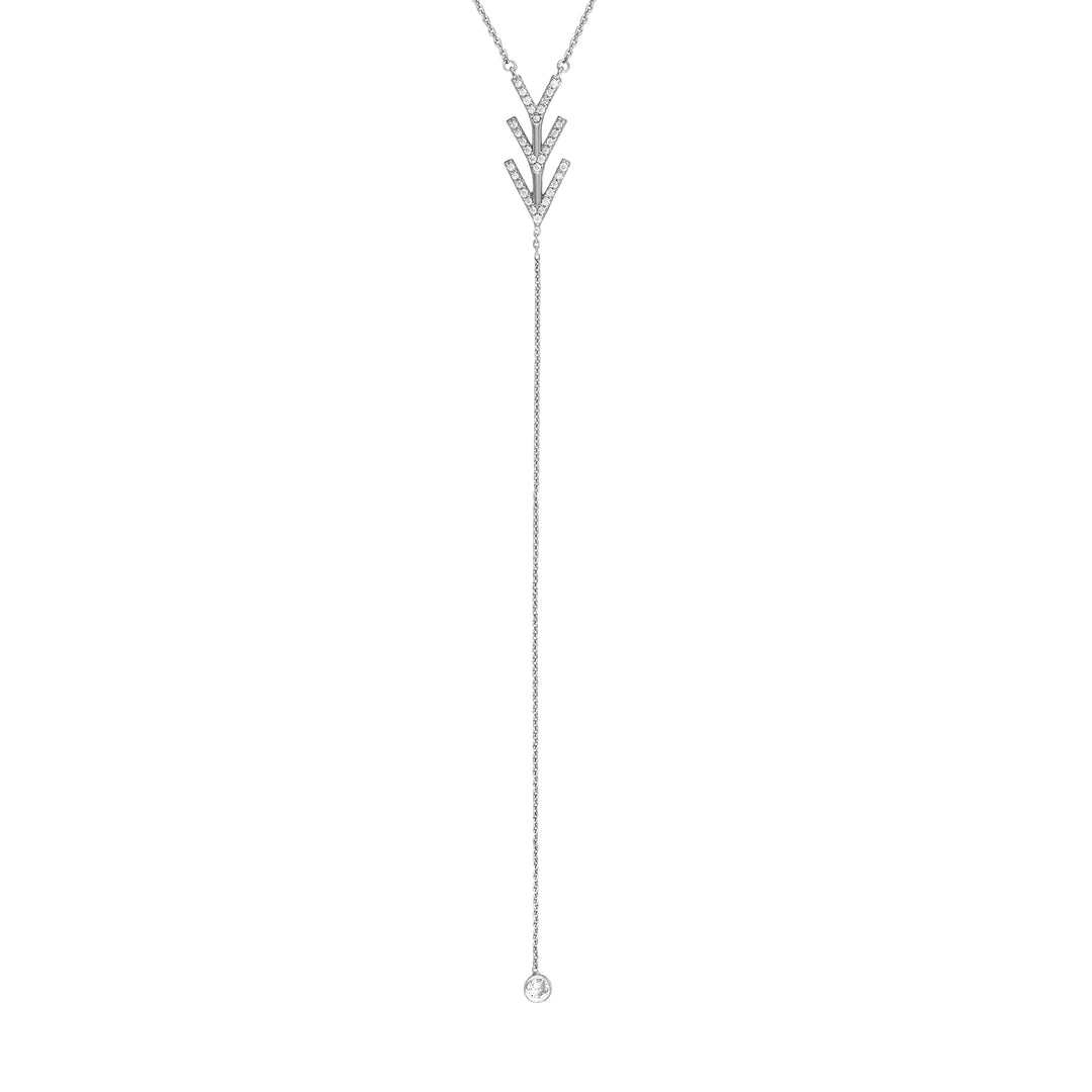 Sterling Silver Chevron with CZ Drop Lariat Necklace