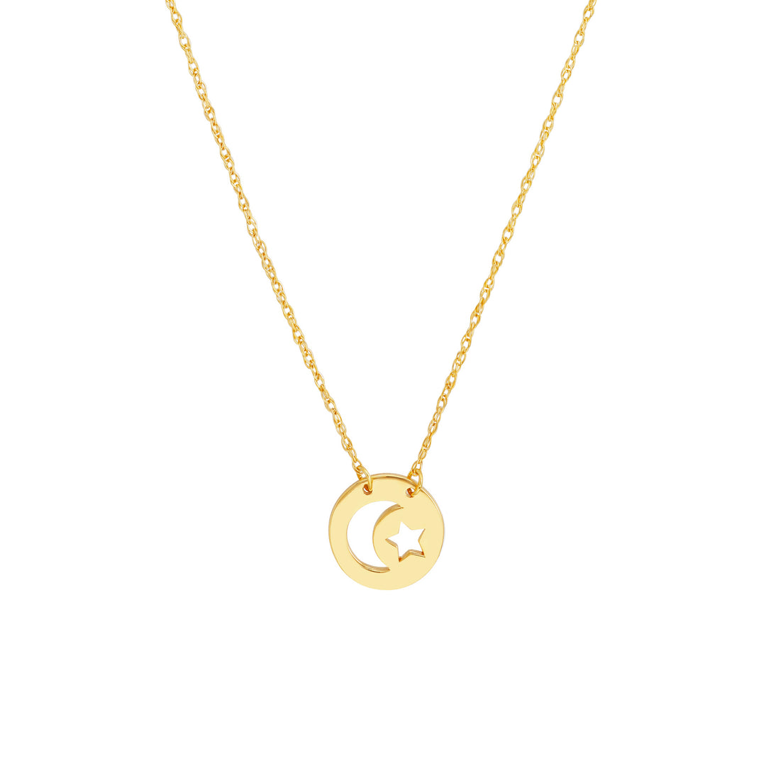 So You Cutout Moon and Star Mini Disc Adj. Necklace