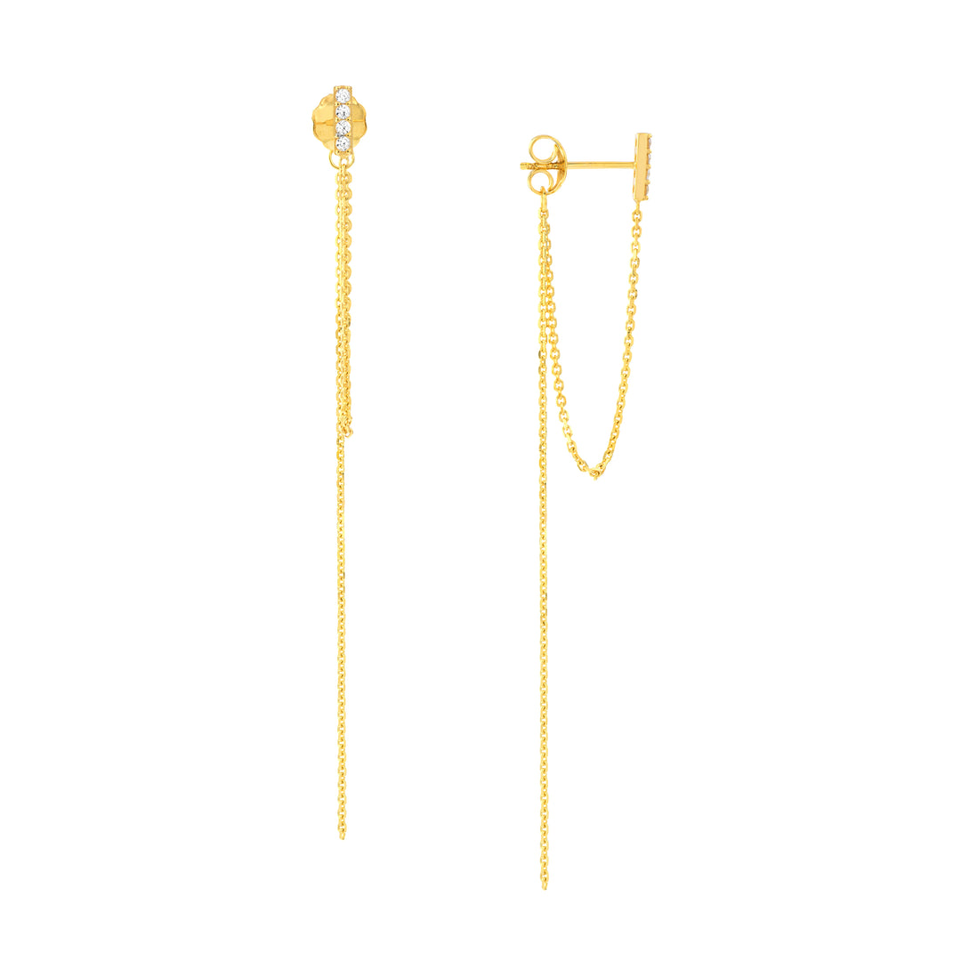 Front to Back CZ Bar Chain Drop Earrings