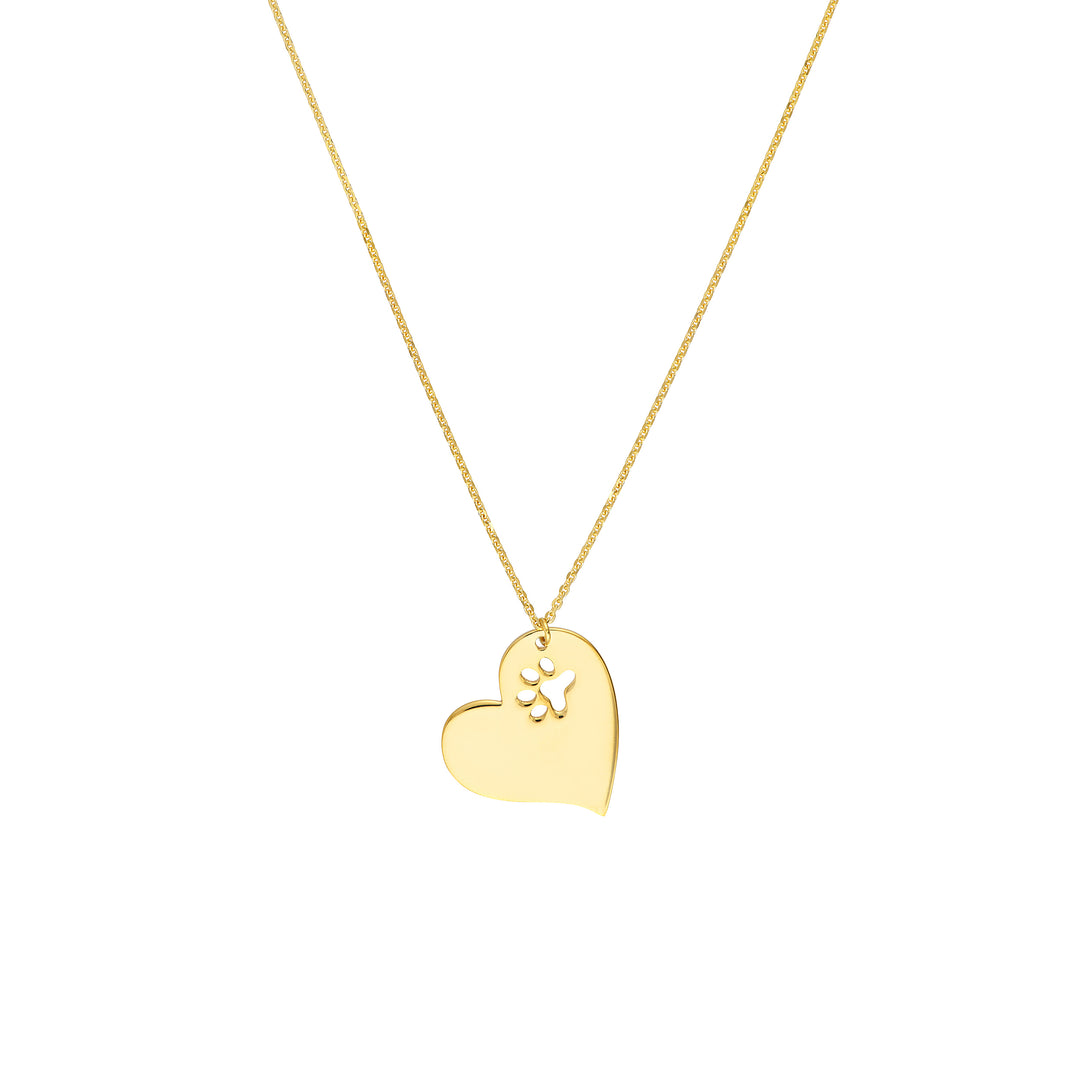 Tilted Heart with Paw Cutout Necklace