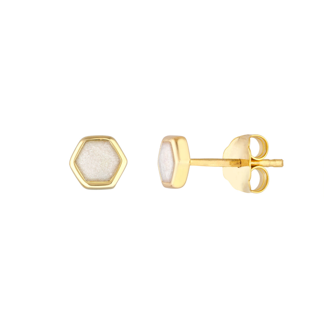 Mother of Pearl Enamel Hexagon Stud Earrings