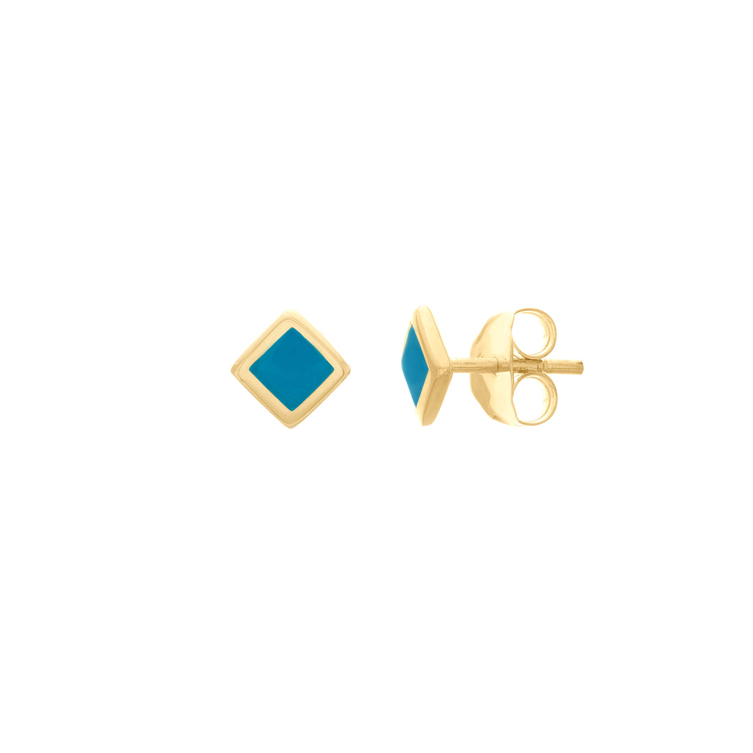 Turquoise Enamel Rhombus Stud Earrings