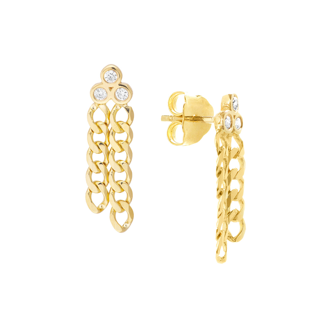 Diamond Trinity Drop Curb Chain Earrings