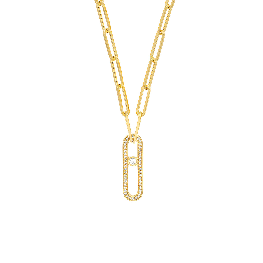 Diamond Pave Link Paper Clip Necklace