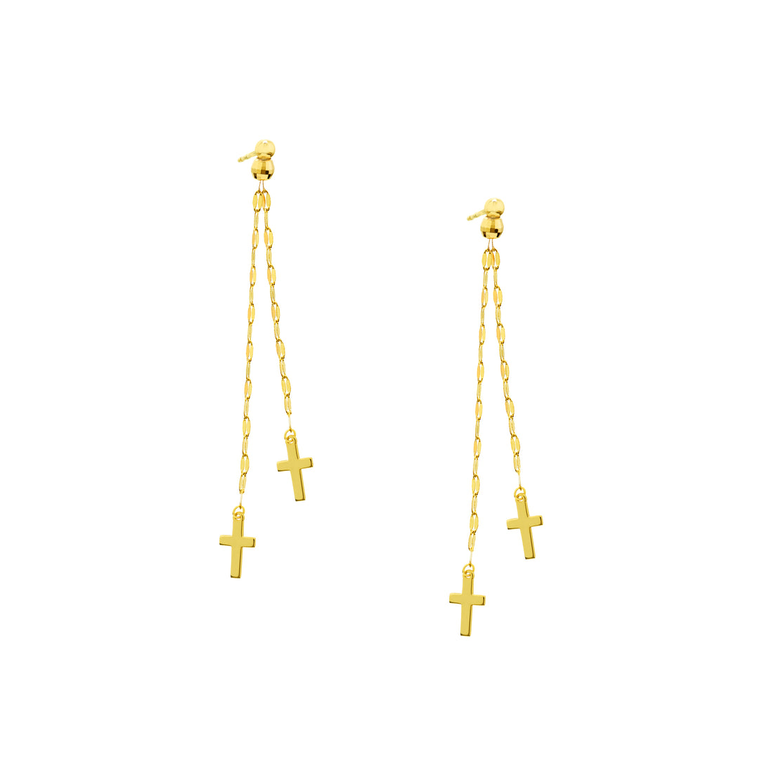 Polished Double Strand Dangle Cross Earrings