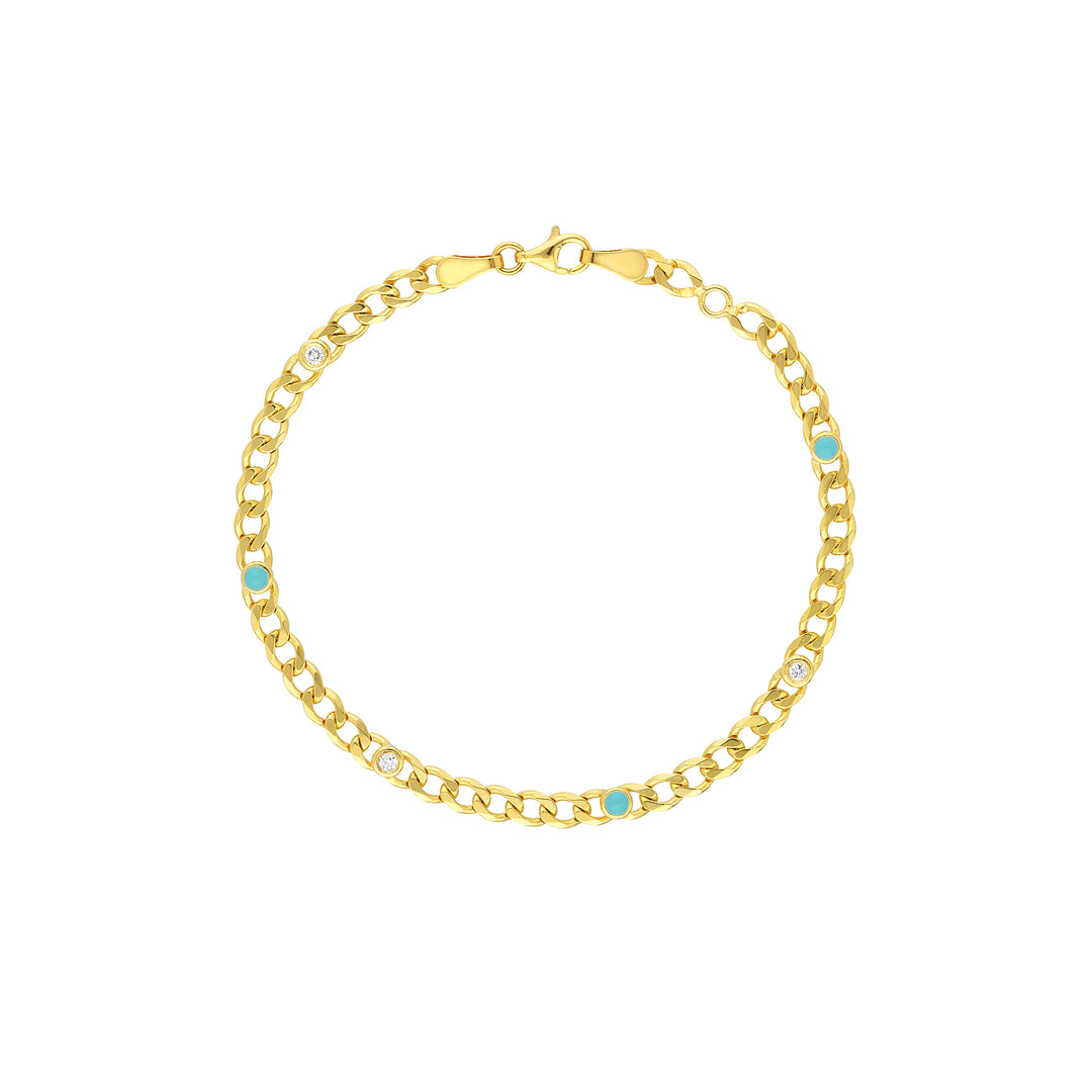 Diamond & Turquoise Enamel Curb Chain Bracelet