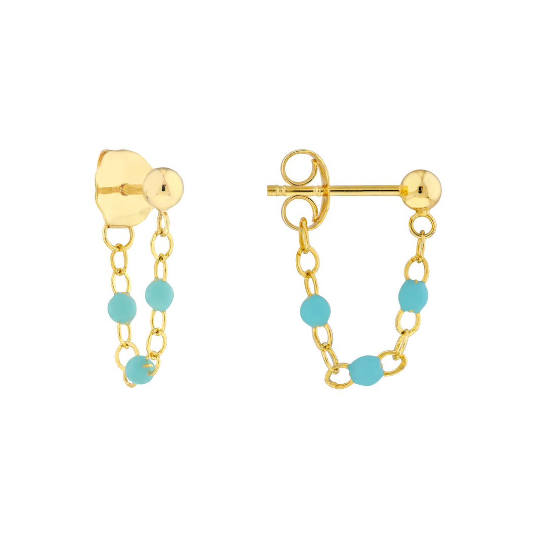 3 Beads Turq Enamel Front to Back Earrings