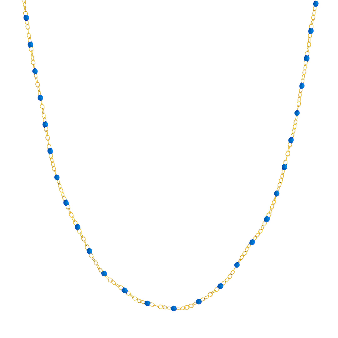 Cobalt Enamel Bead on Piatto Chain