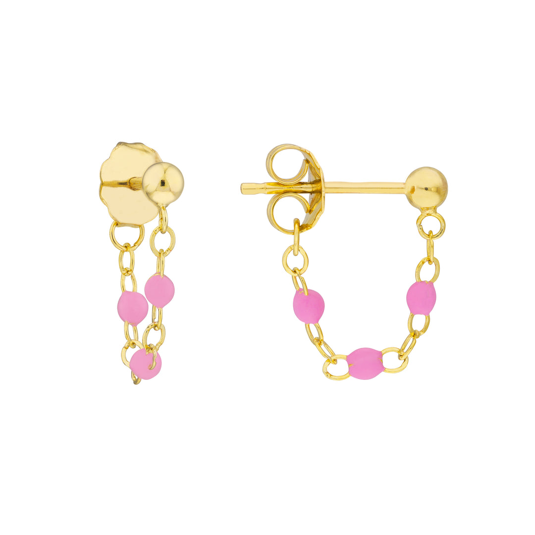 3 Beads Lt.Pink Enamel Front to Back Earrings